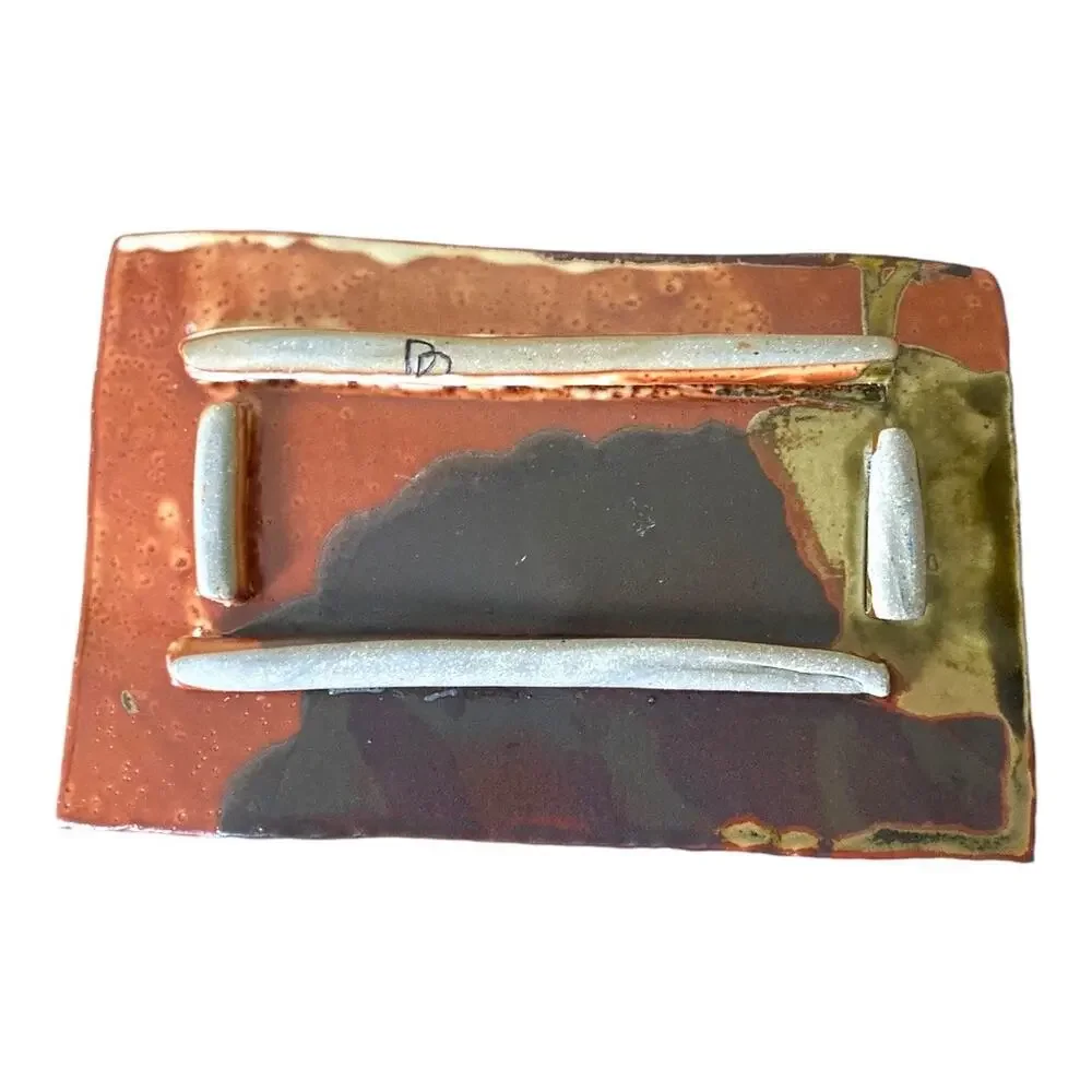 Art Pottery‎ Art Tray Hand Made Original Multi Earth Tones 10.5